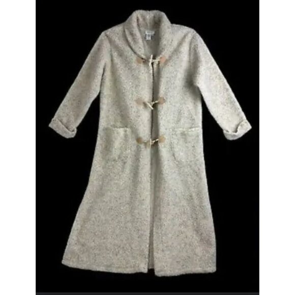 Coldwater Creek Oatmeal Fuzzy Long Teddy Jacket Coat Duster Cardigan w/Toggles - Picture 2 of 10